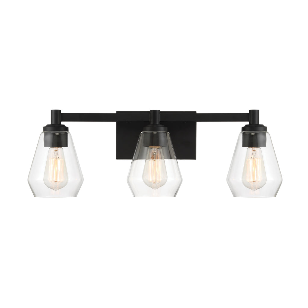 bathroom lighting, vanity lights, black lighting, black vanity light, clear vanity light, geometrical lights