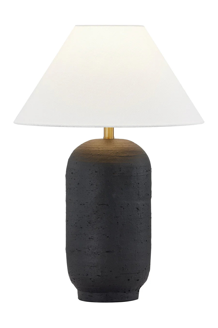 black rock modern lamp with white shade and gold stem. tall and skinny black lamp