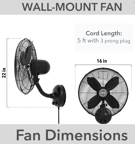 Hunter: Oscillating Wall Mounted Fan- 16"